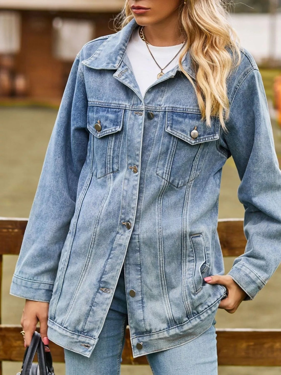 Button Down Washed Denim Jacket - cas7m