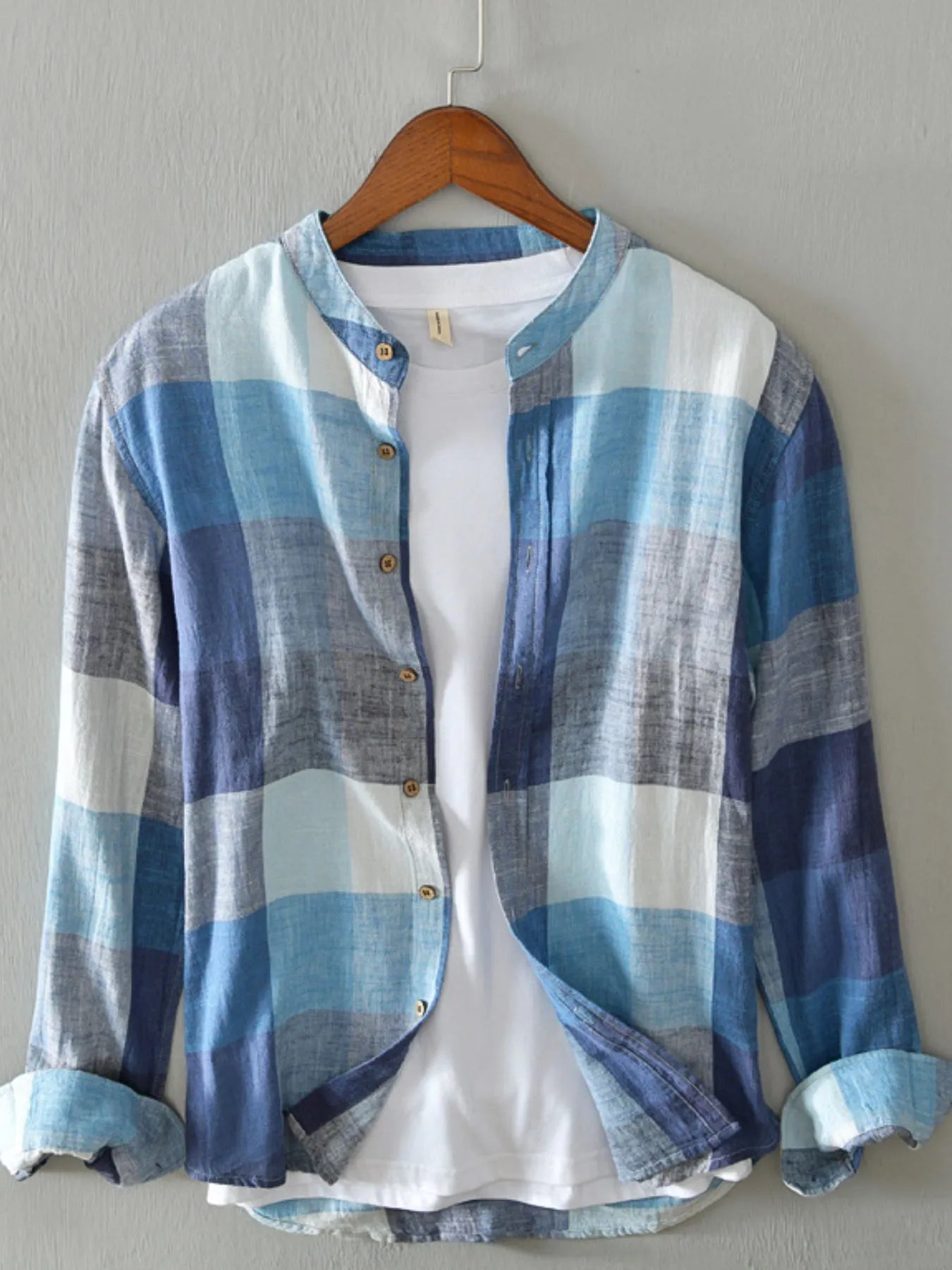 Men's Plus Size Plaid Long Sleeve Shirt - cas7m
