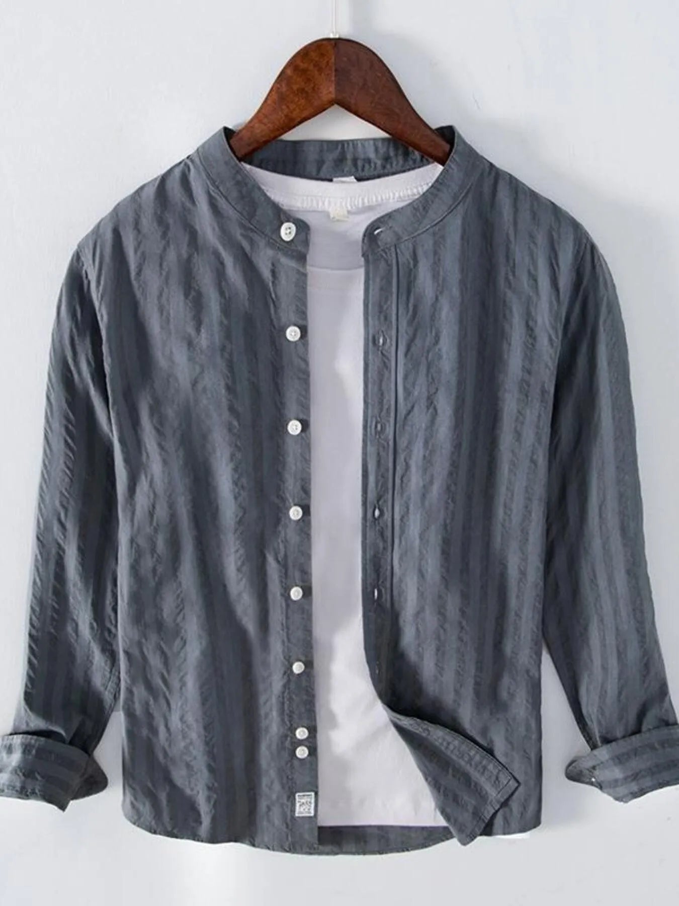 Men's Plus Size Button Up Long Sleeve Shirt - cas7m