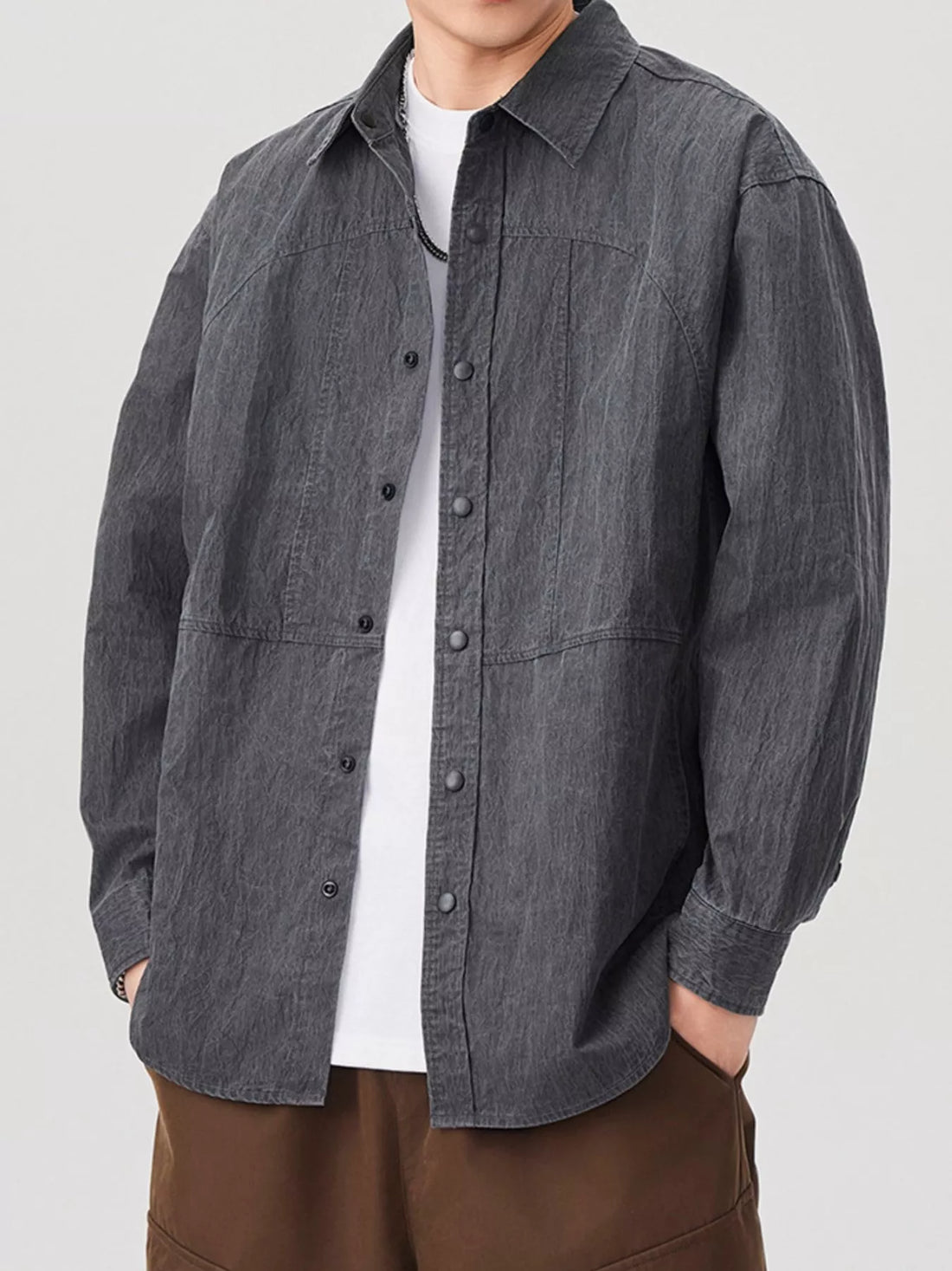 Men's Plus Size Button Up Long Sleeve Shirt - cas7m