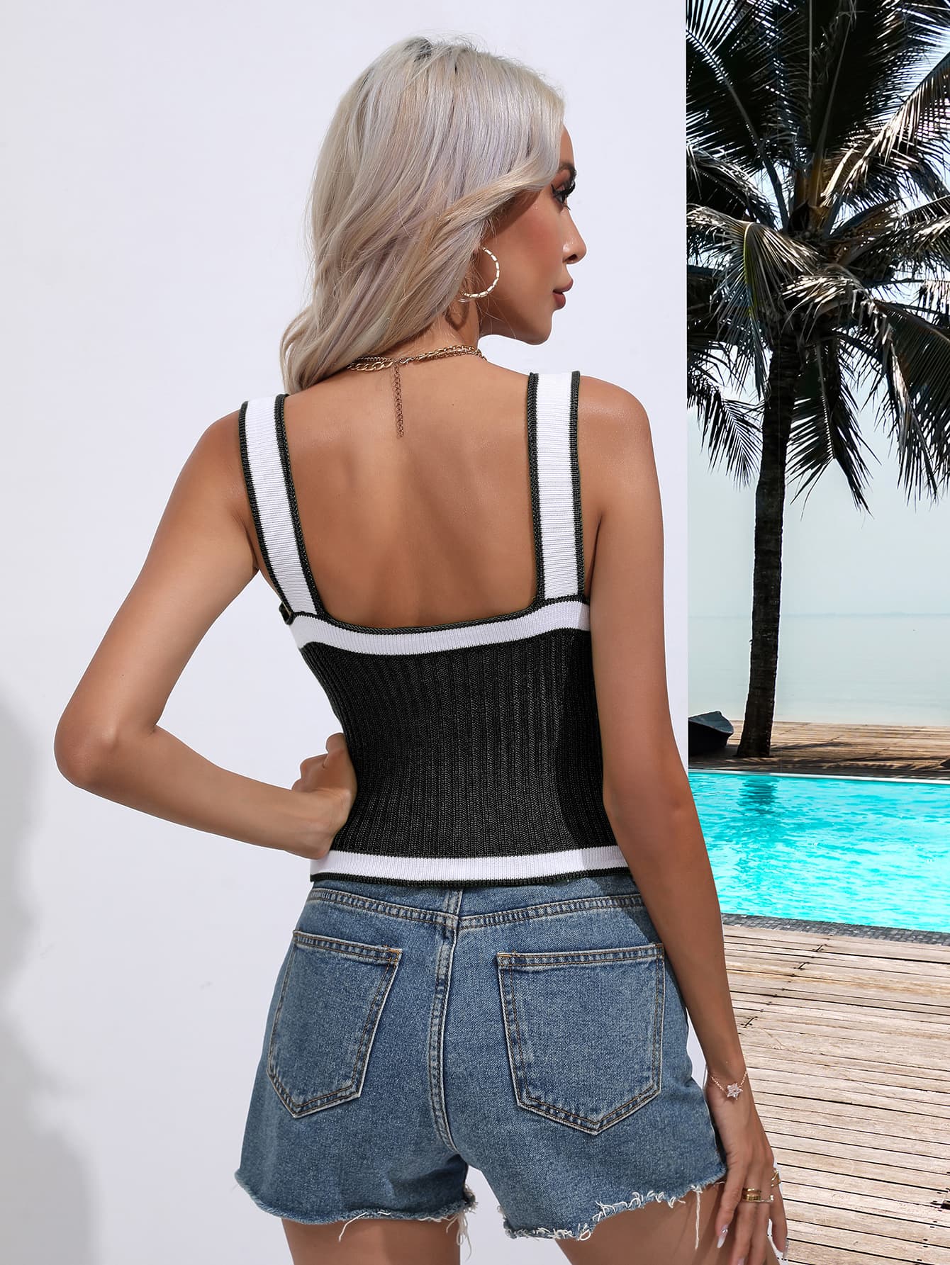 Contrast Crisscross Knit Tank - cas7m