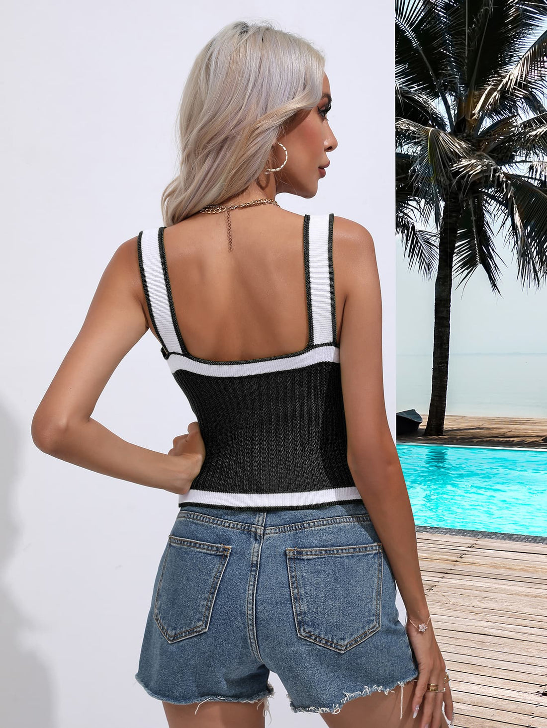 Contrast Crisscross Knit Tank - cas7m