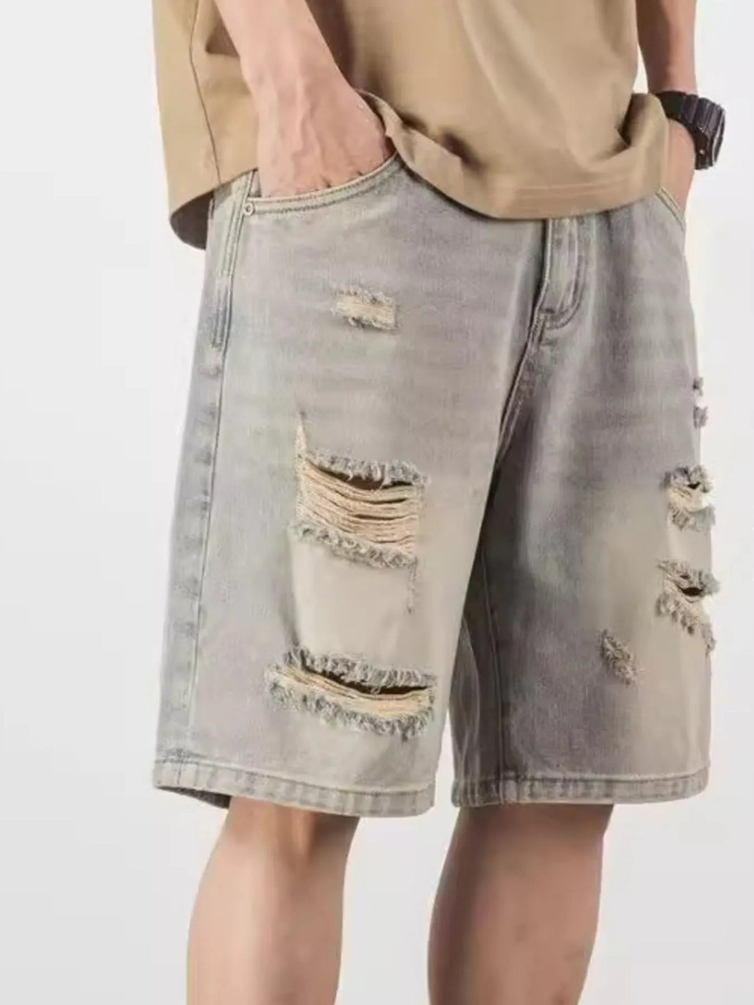 Men's Full Size Distressed Denim Shorts Plus Size - cas7m