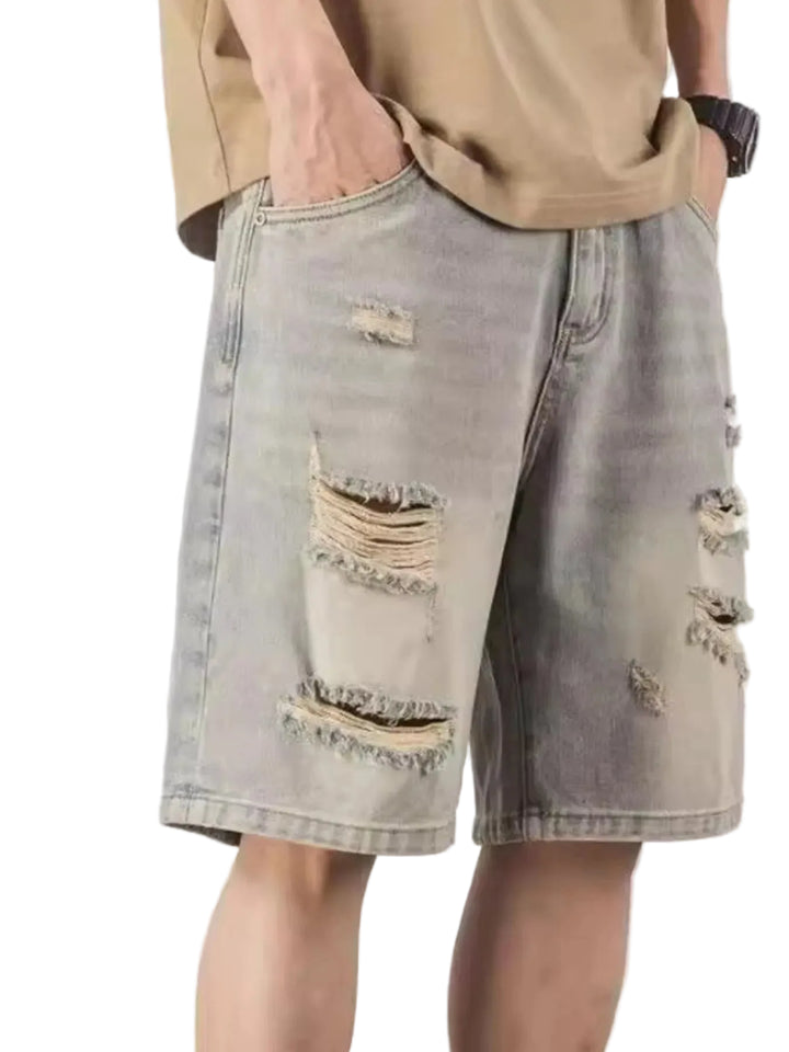 Men's Full Size Distressed Denim Shorts Plus Size - cas7m