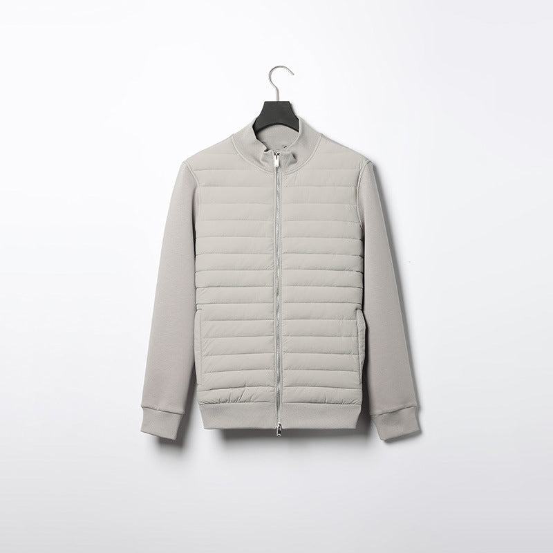 Lightweight Stand Collar Coat For Men Fashion Stitching Knitted Jacket Winter Outwear - cas7m