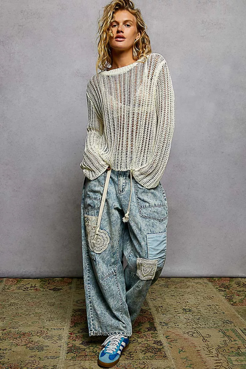 POL Openwork Round Neck Knit Cover Up - cas7m