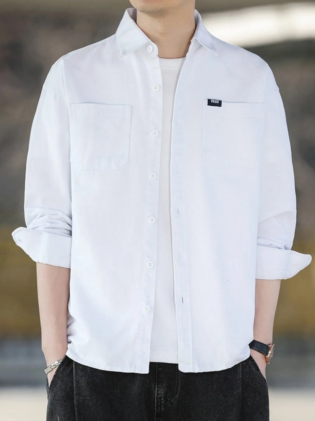 Men's Plus Size Button Up Long Sleeve Shirt - cas7m
