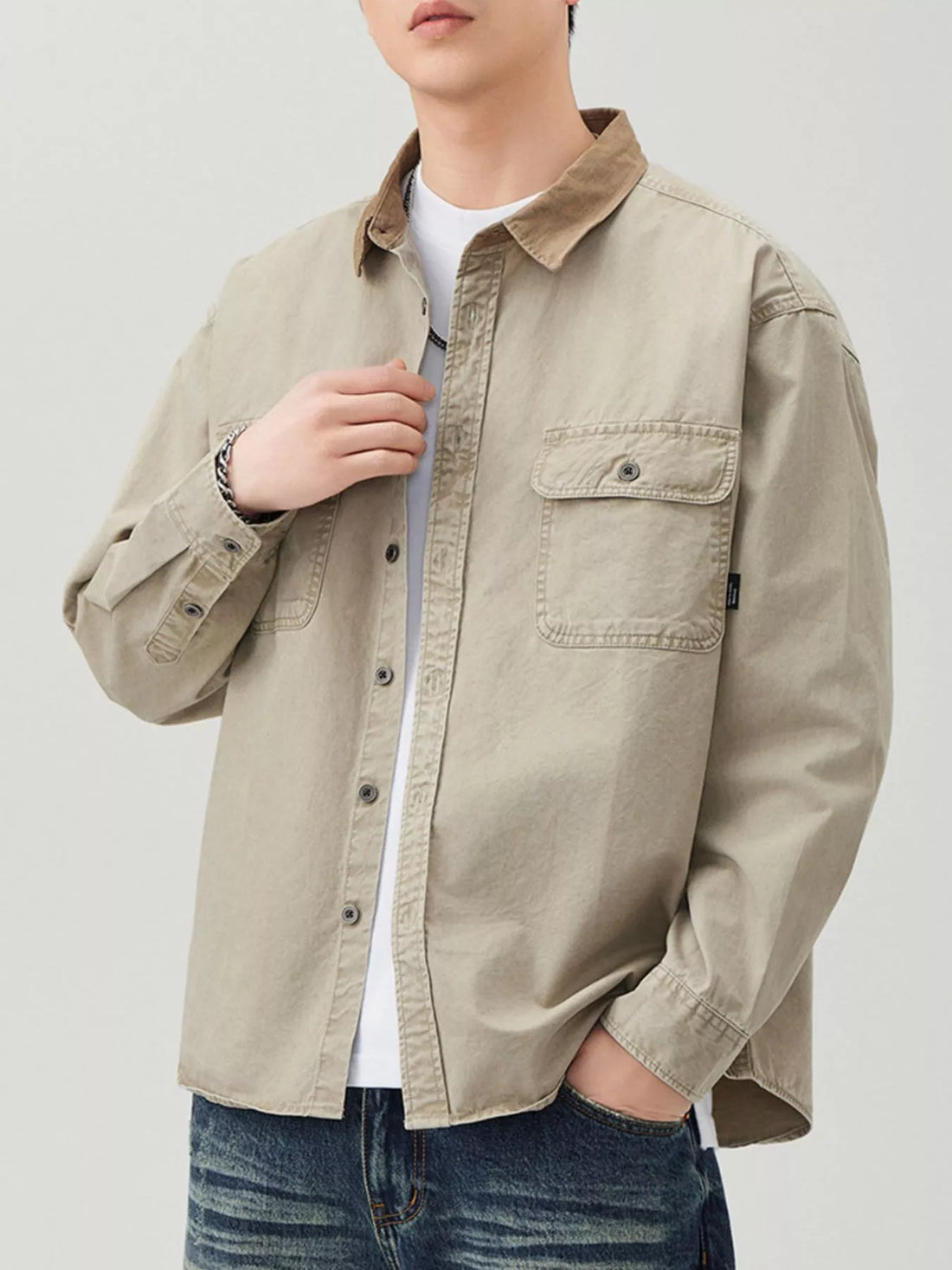 Men's Plus Size Button Up Long Sleeve Shirt - cas7m