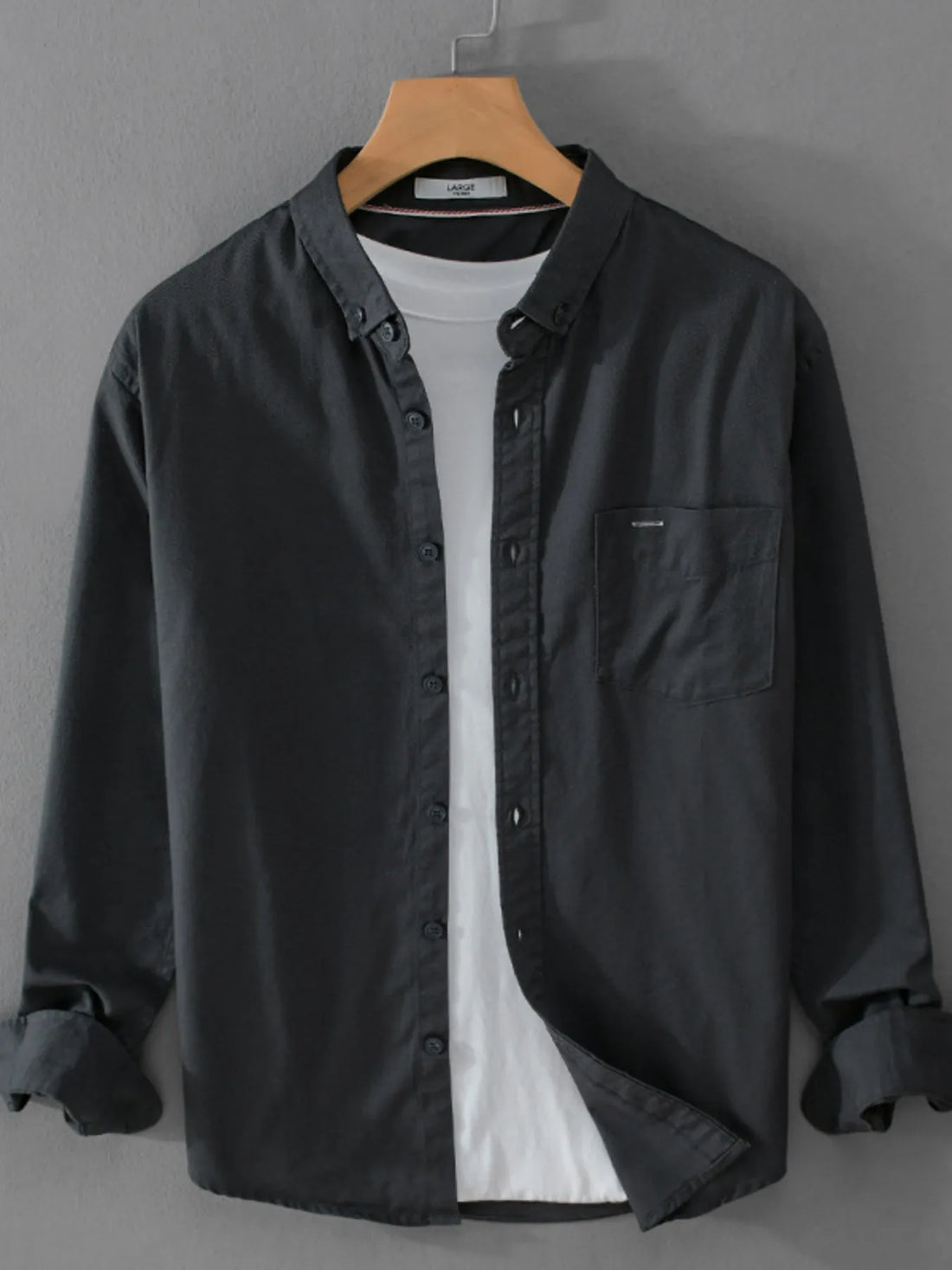 Men's Plus Size Button Up Long Sleeve Shirt - cas7m