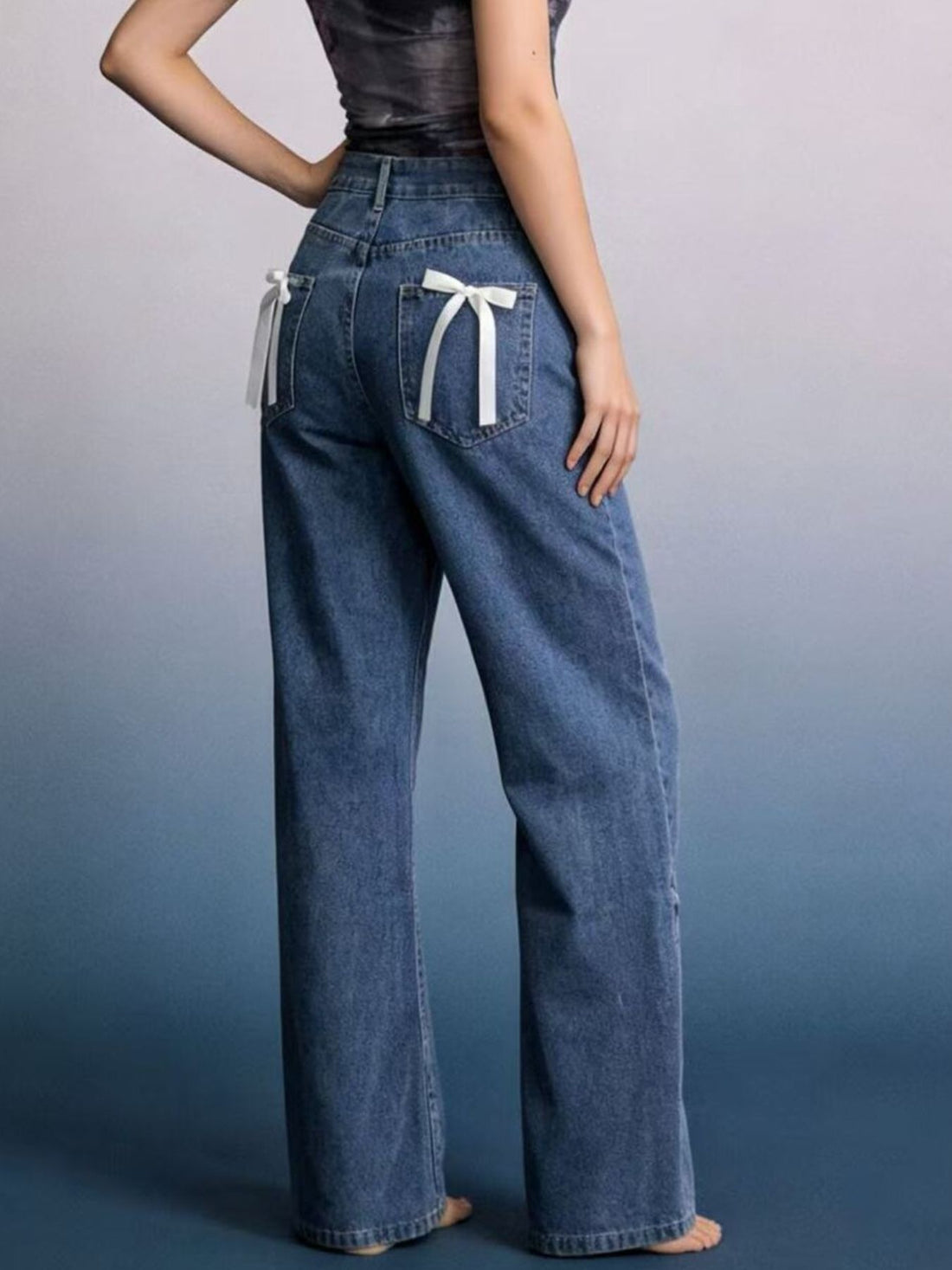 Bow Back Wide Leg Jeans - cas7m