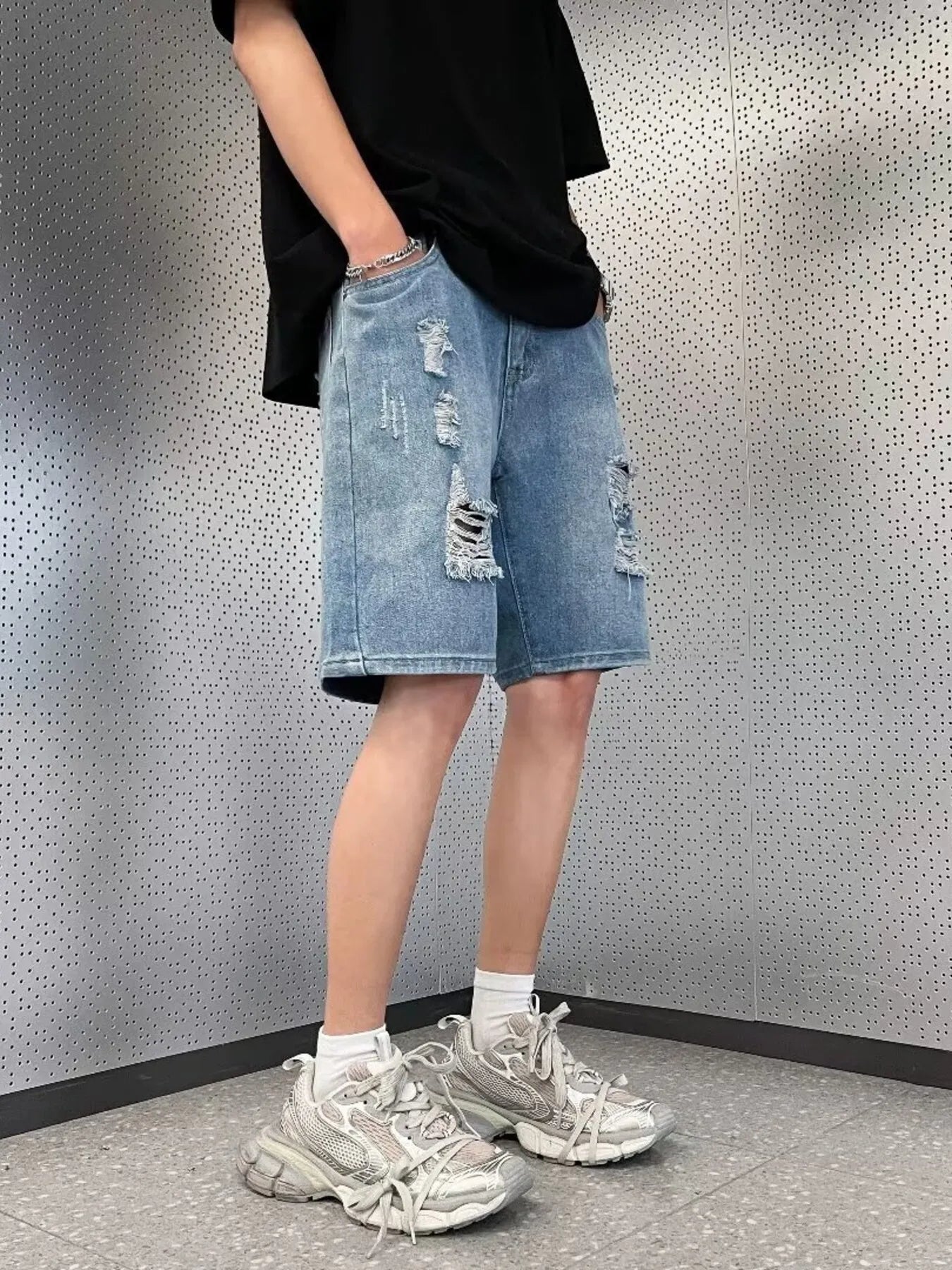 Vintage Wash Stretch Denim Shorts - Cotton Comfort Fit - cas7m