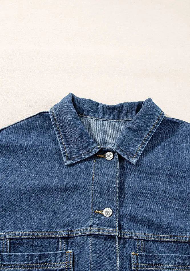 Pocketed Button Up Denim Jacket - cas7m