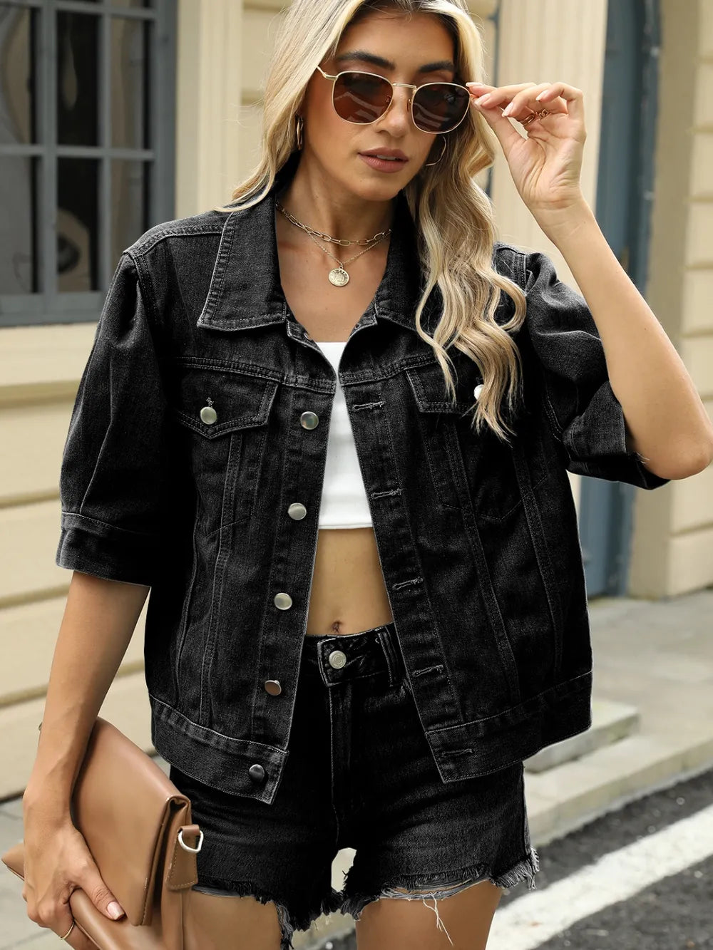 Button Down Washed Denim Jacket - cas7m