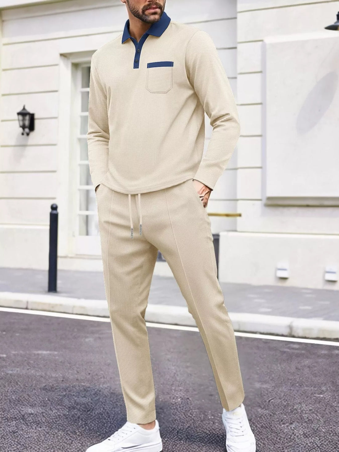 Men's Full Size Long Sleeve Top and Pants Set Plus Size - cas7m