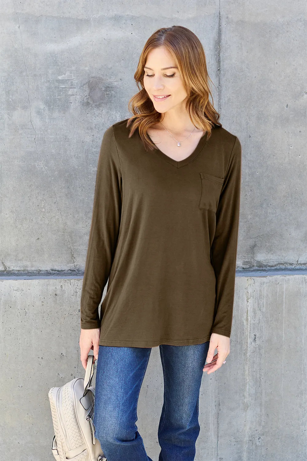 Basic Bae Full Size V-Neck Long Sleeve Top - cas7m