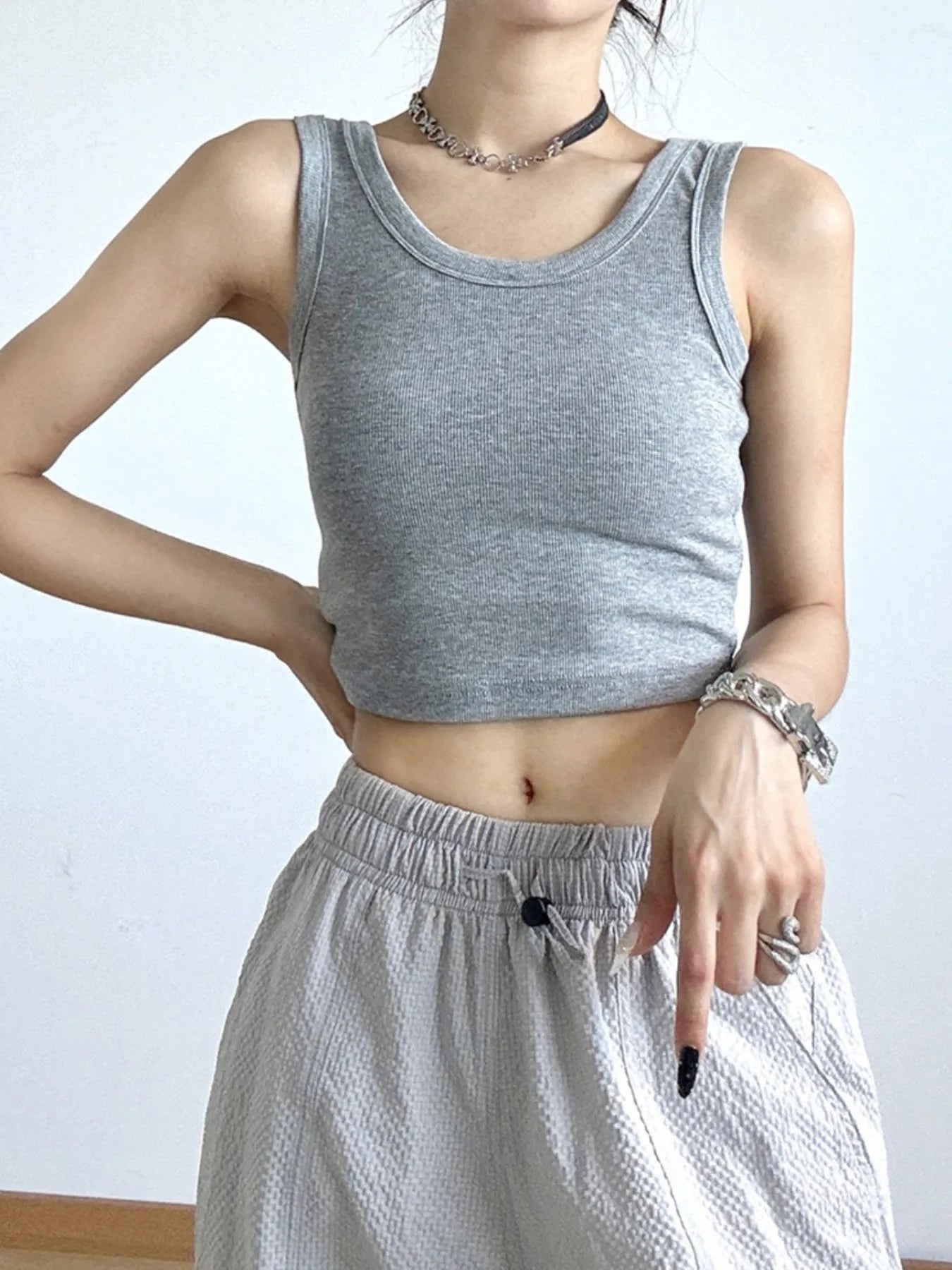 Ribbed Crop Tank Top - cas7m