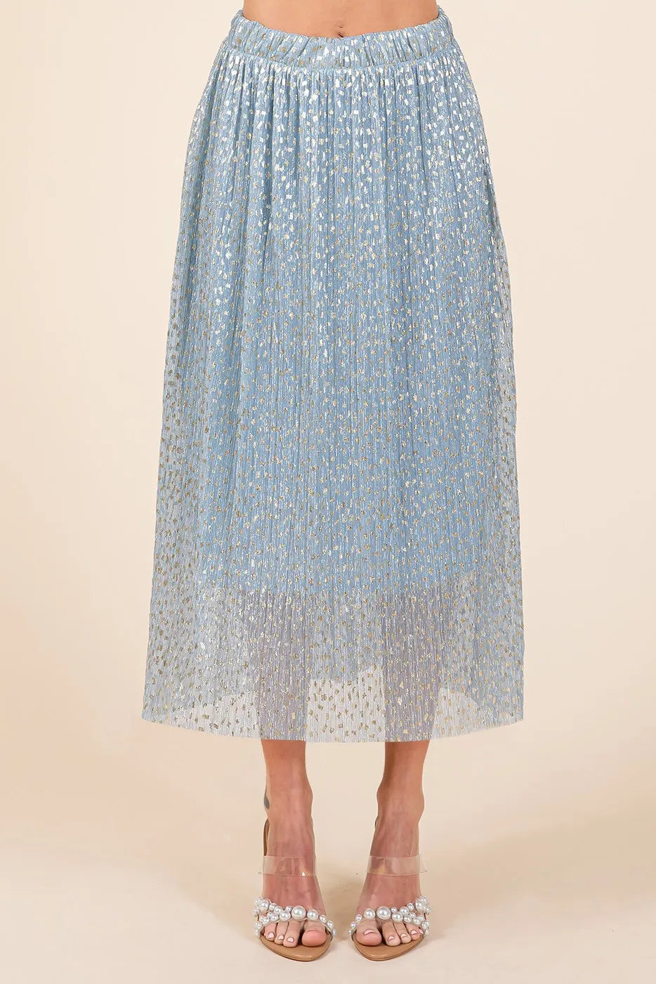 Mittoshop Metallic Glitter Speckle Print Elastic Midi Skirt - cas7m