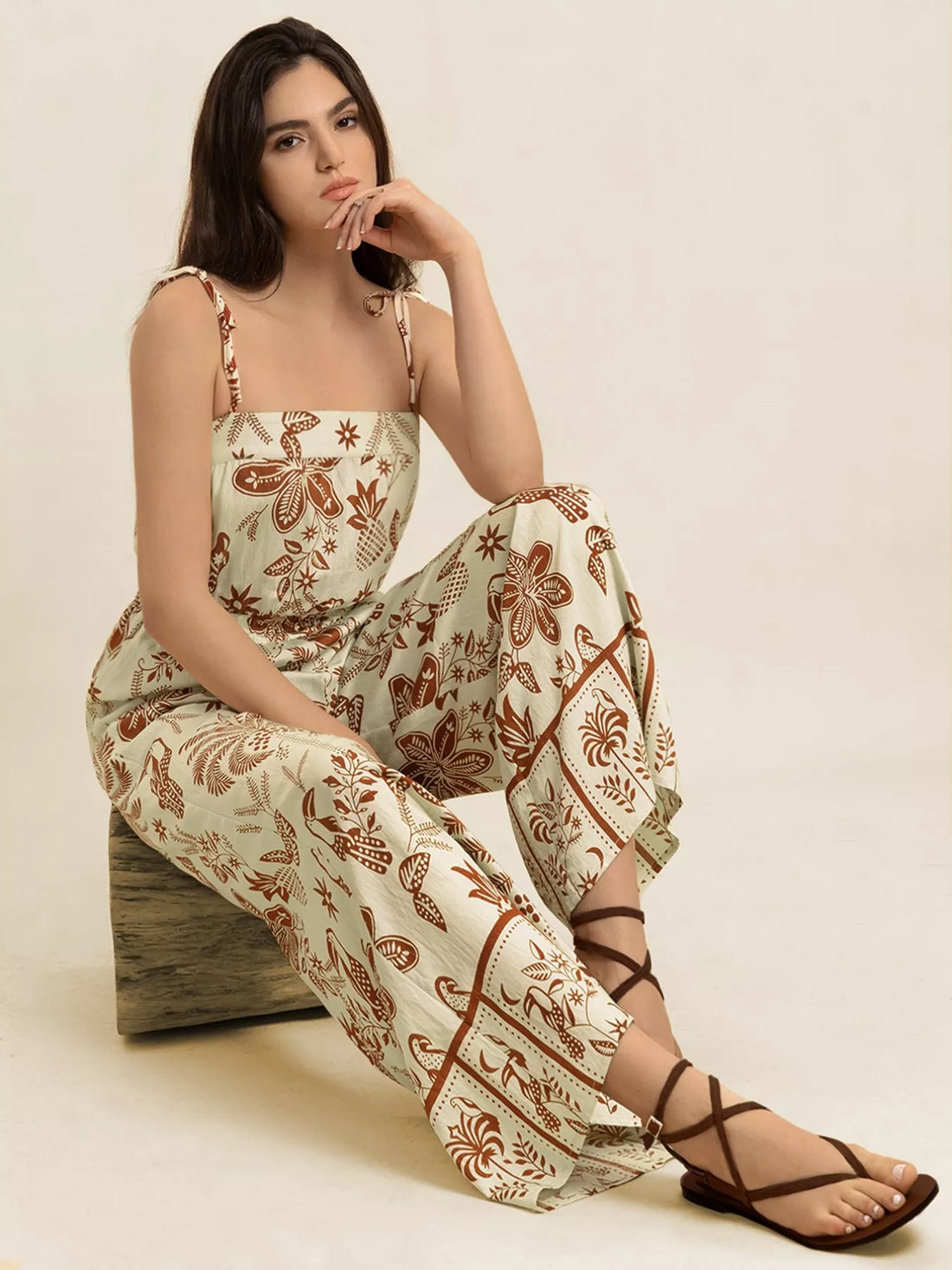 Tie Strap Wide Leg Jumpsuit - cas7m