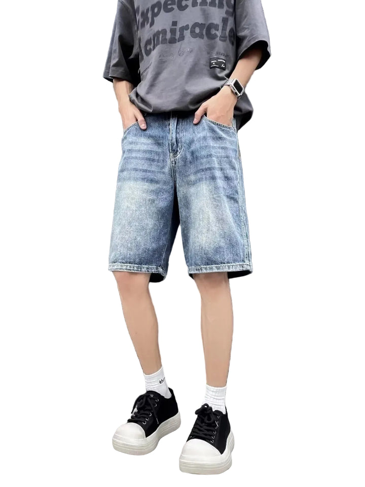 Men's Plus Size Vintage Wash Loose Fit Denim Shorts - cas7m