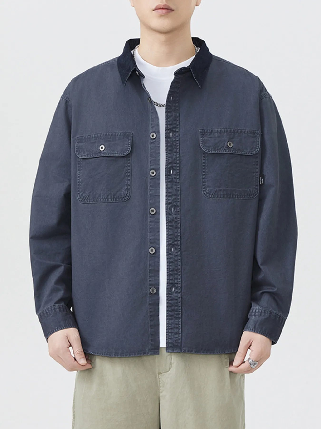 Men's Plus Size Button Up Long Sleeve Shirt - cas7m