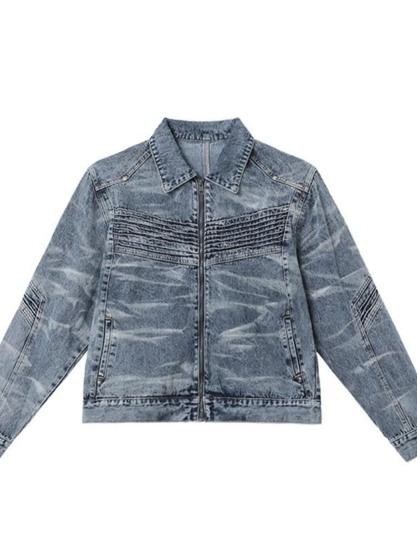 Men's Washed Zip Up Denim Jacket - cas7m