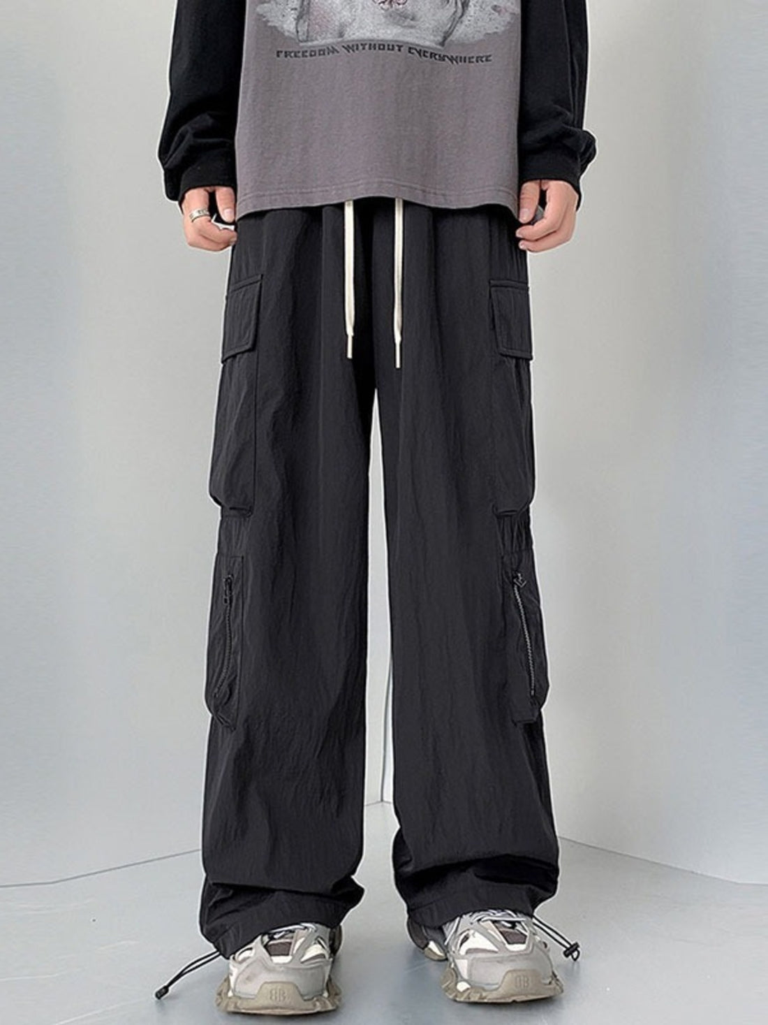 Men's Plus Size Loose Fit Cargo Pants with Drawstring - cas7m