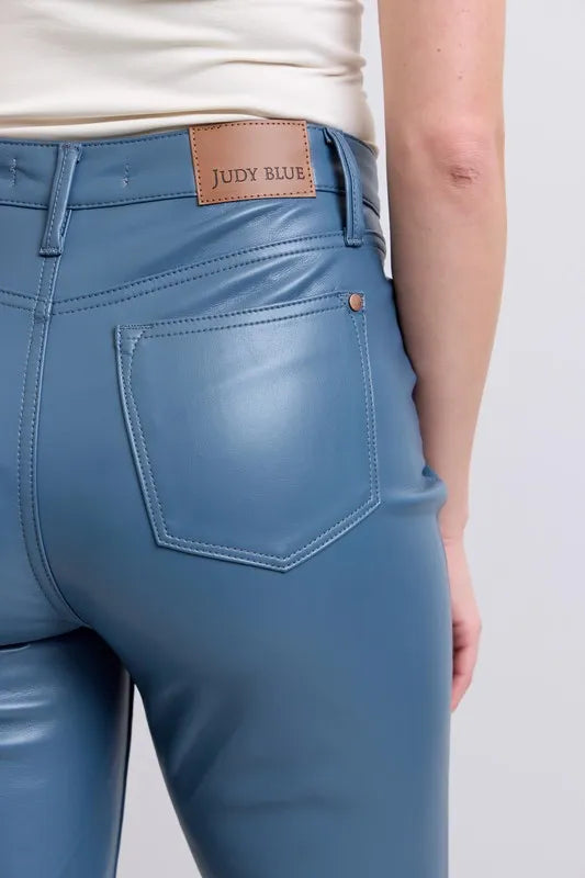 Judy Blue Full Size High Waist Tummy Control Faux Leather Bootcut Pants Plus Size - cas7m