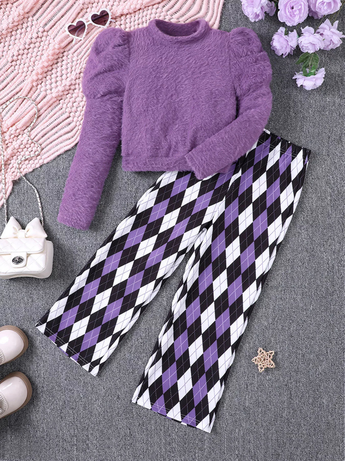 Children's Fuzzy Knit Top & Pants Set - cas7m