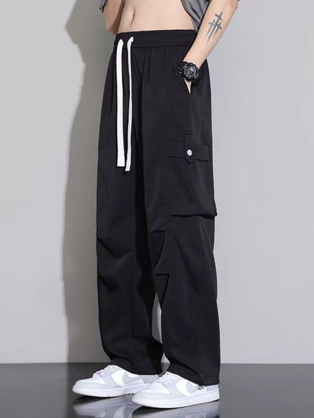 Men's Plus Size Relaxed Fit Cargo Pants with Drawstring - cas7m