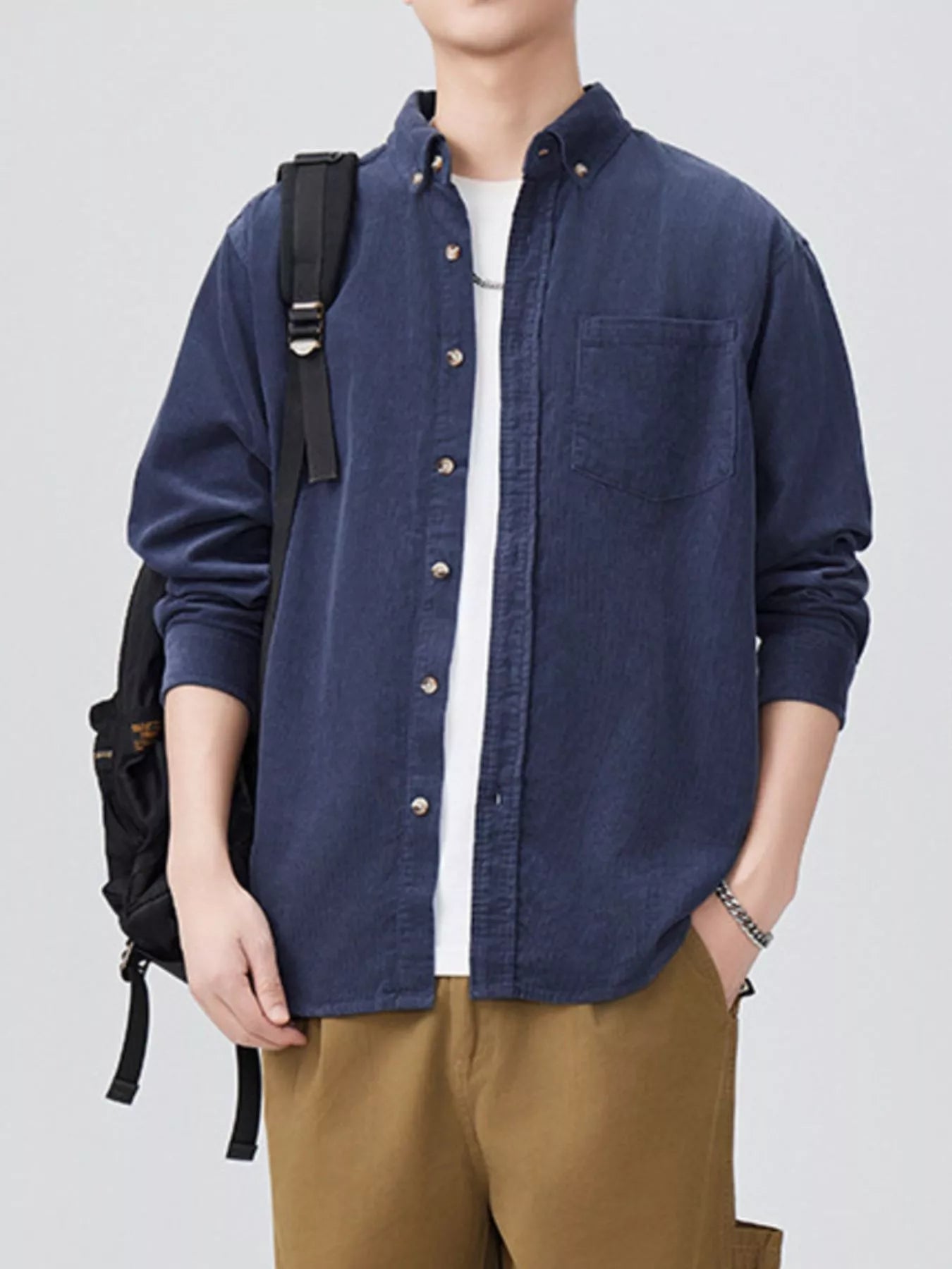 Men's Plus Size Button Up Long Sleeve Shirt - cas7m