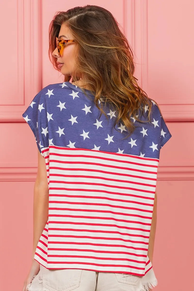 BiBi Star Rpinted with Stripe Combo Top - cas7m
