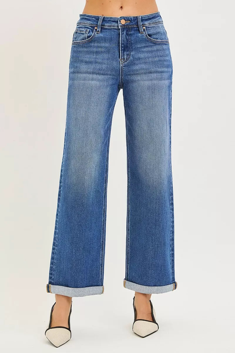 RISEN Full Size High Rise Relaxed Fit Ankle Straight Cuff Jeans Plus Size - cas7m