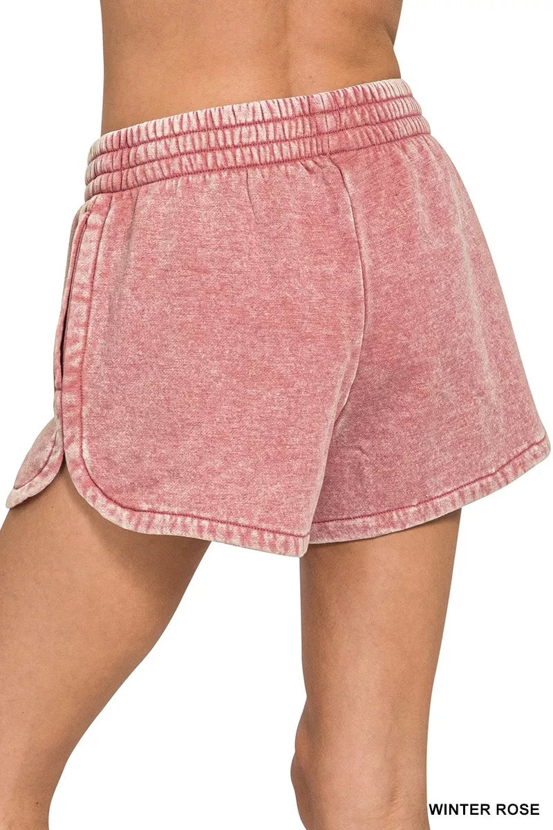 Zenana Acid Washed Elastic Waistband Dolphin Shorts - cas7m