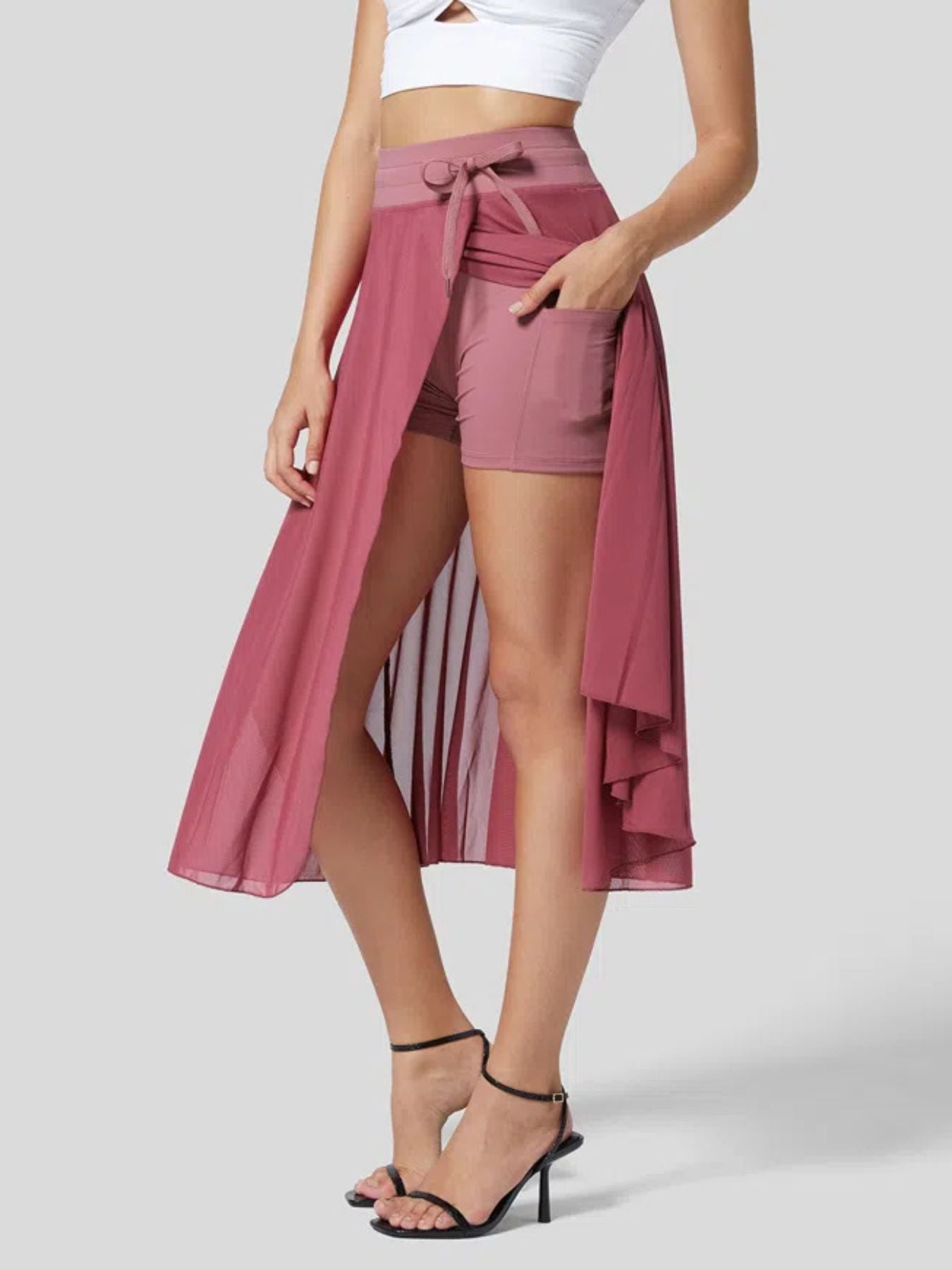 Slit Flowy Skirt with Shorts Liner - cas7m