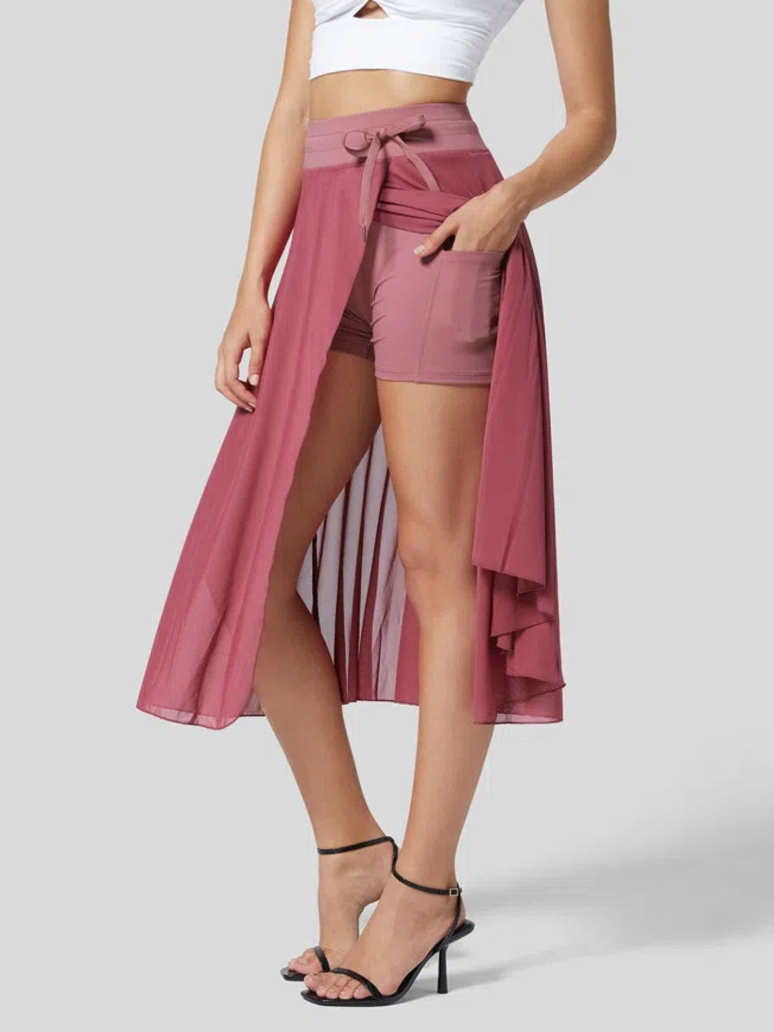 Slit Flowy Skirt with Shorts Liner - cas7m