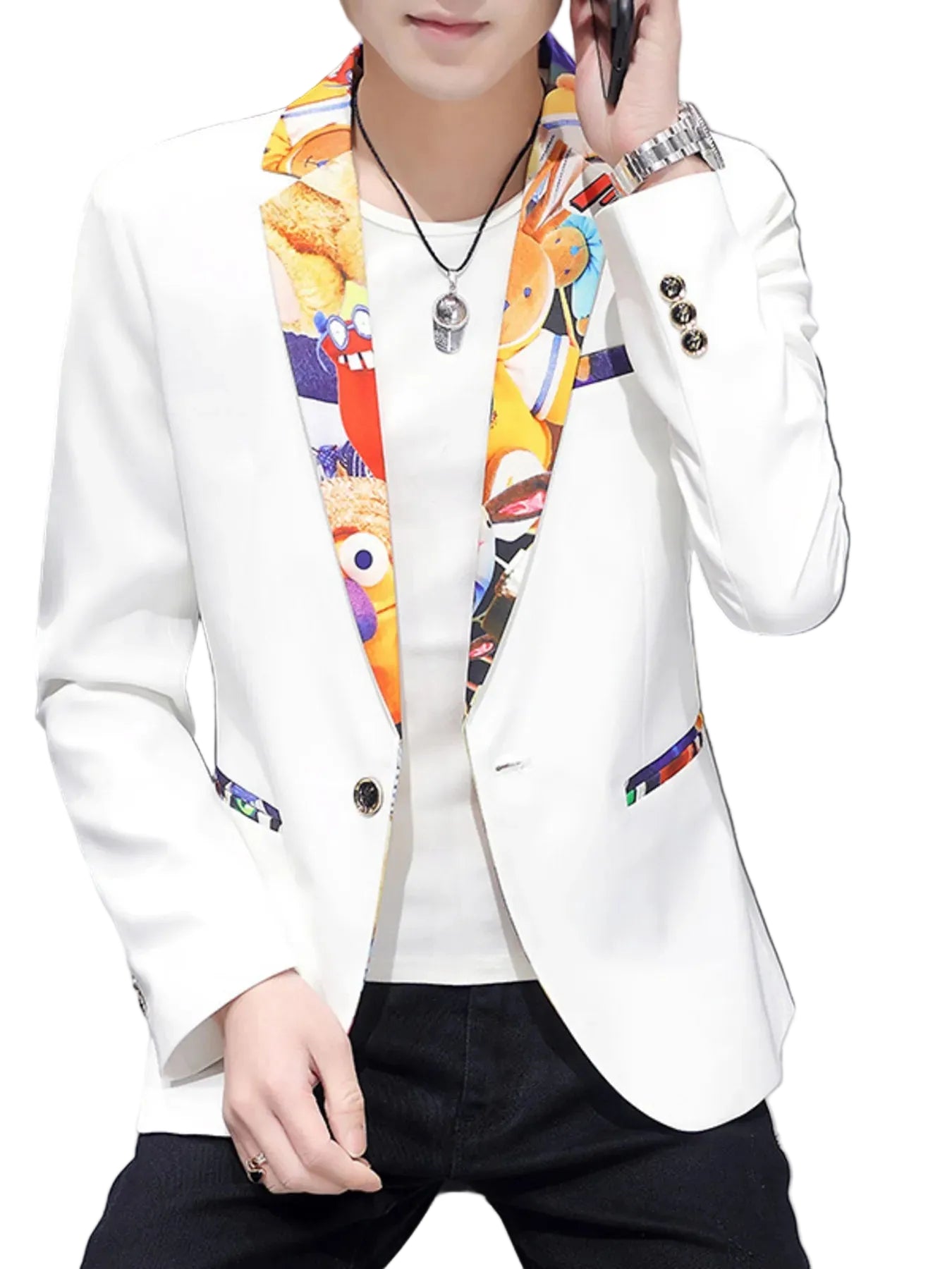 Men's Plus Size Printed Trim Slim Fit Blazer - cas7m