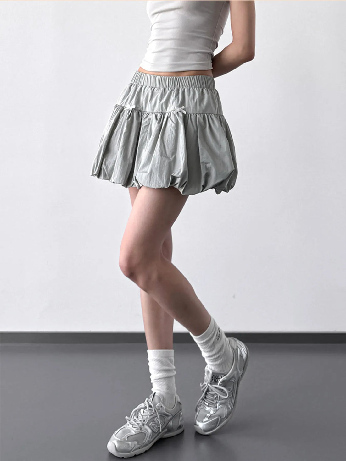 Bubble Hem Elastic Waist Mini Skirt - cas7m