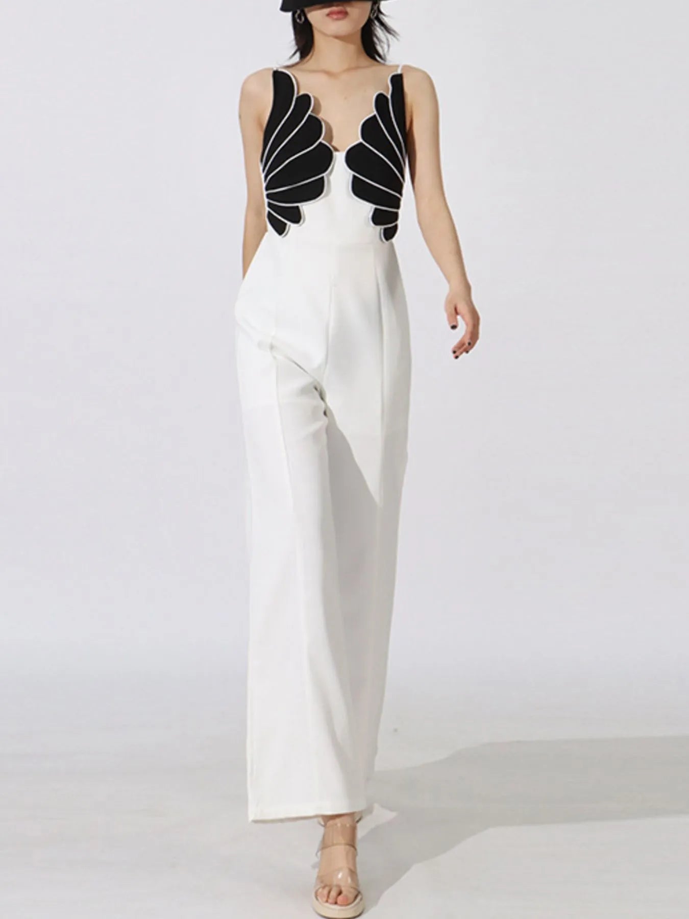 Contrast Sleeveless Wide-Leg Jumpsuit - cas7m
