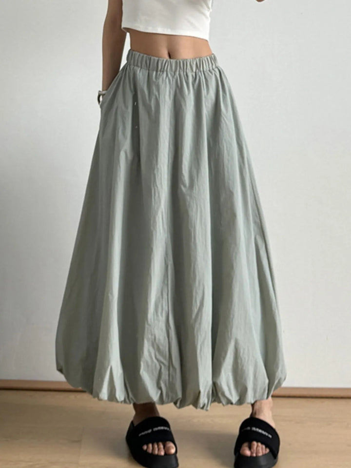 Elastic Waist Bubble Hem Maxi Skirt - cas7m
