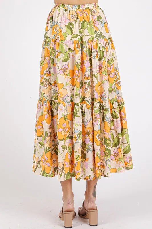 Mittoshop Flower Print Elastic Waist Tiered Skirt - cas7m