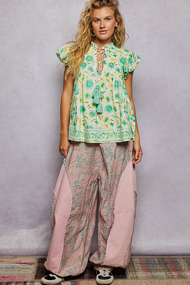 POL Tassel Tied Floral Flutter Sleeve Blouse - cas7m