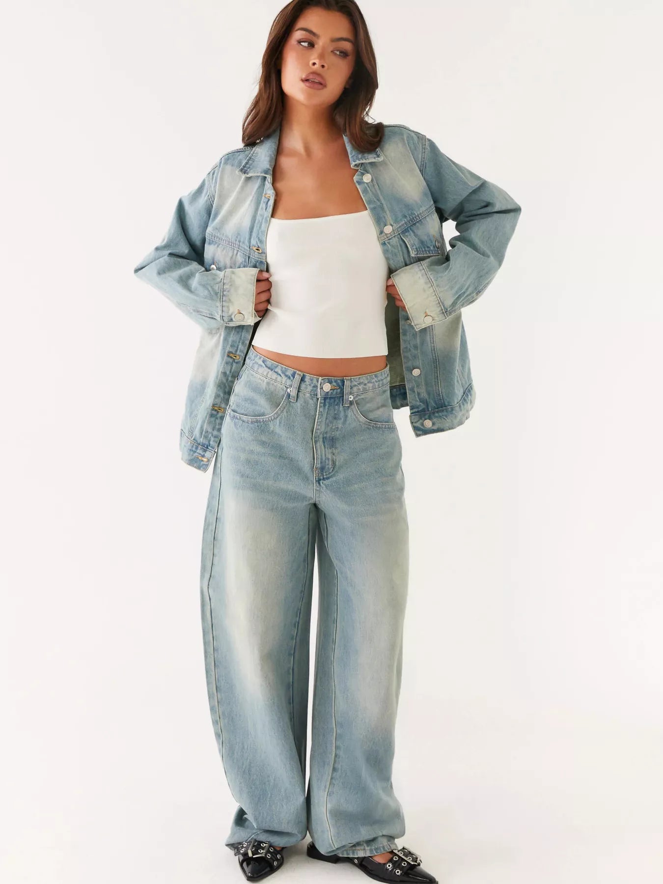Button Up Denim Jacket and Jeans Set - cas7m