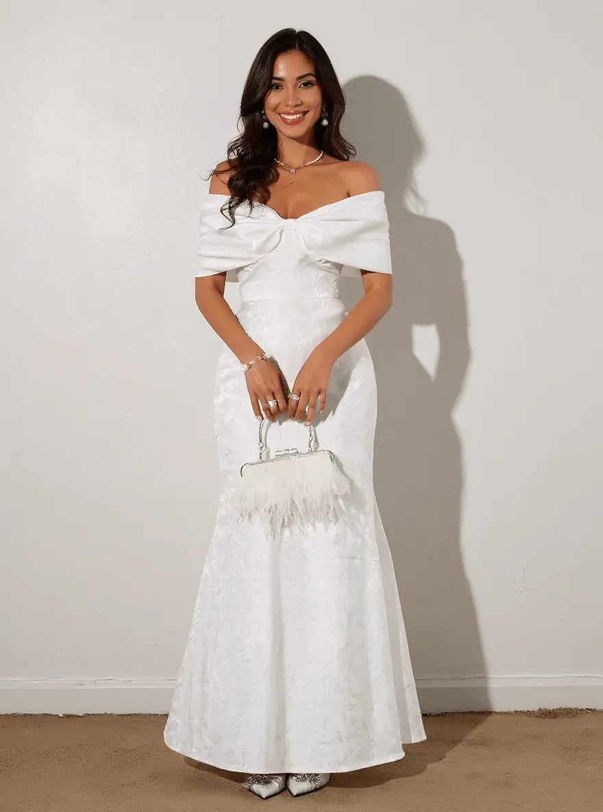 Bow Off-Shoulder Maxi Dress - cas7m