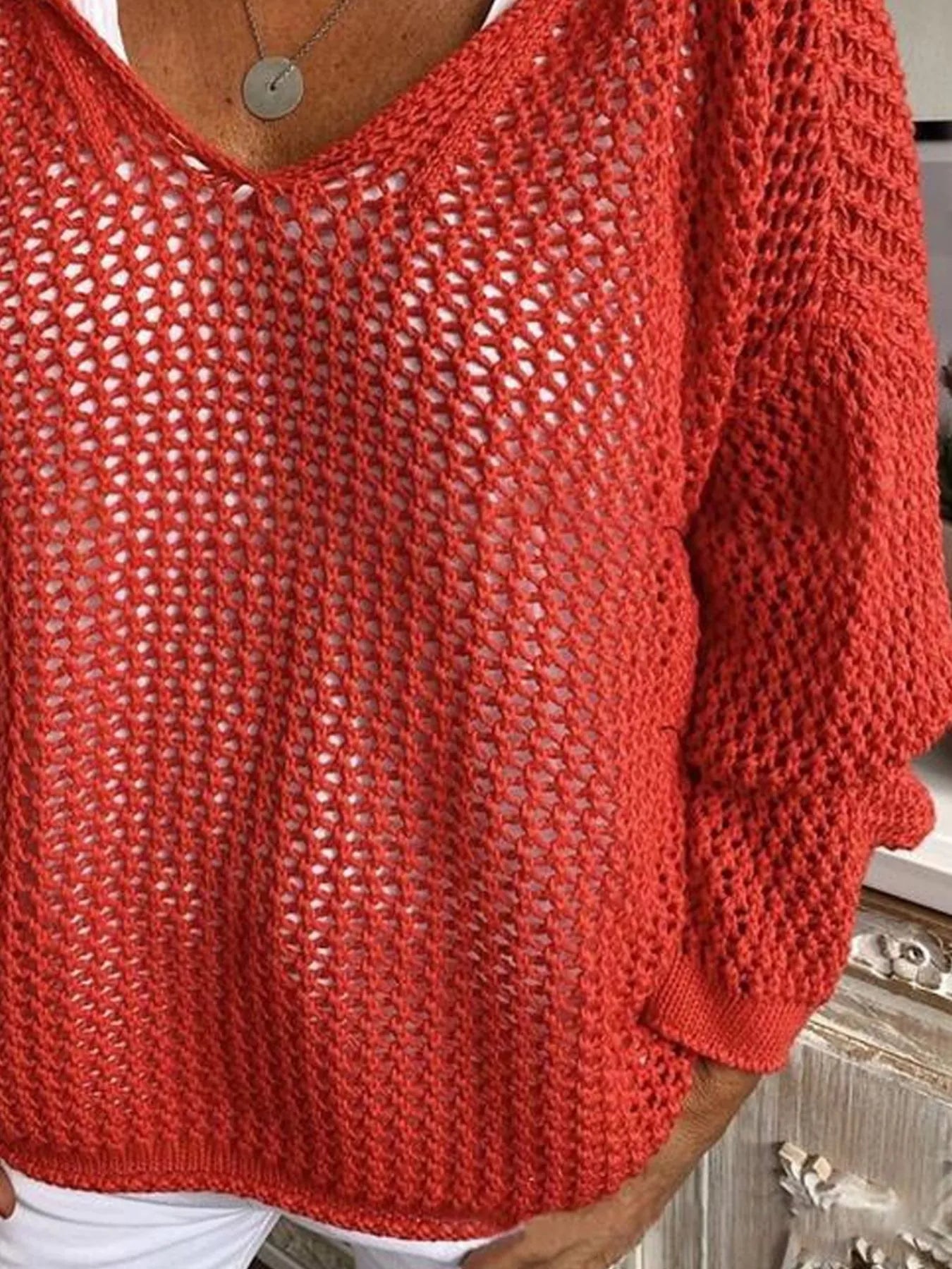 Openwork Long Sleeve Hooded Knit Cover Up - cas7m