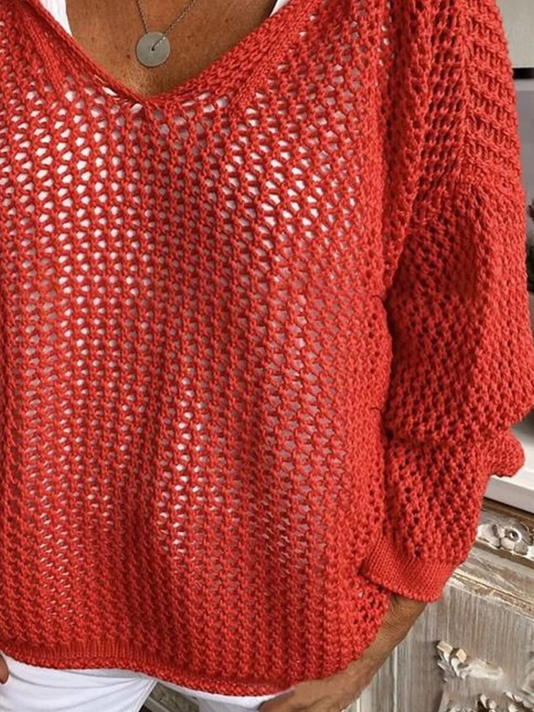 Openwork Long Sleeve Hooded Knit Cover Up - cas7m