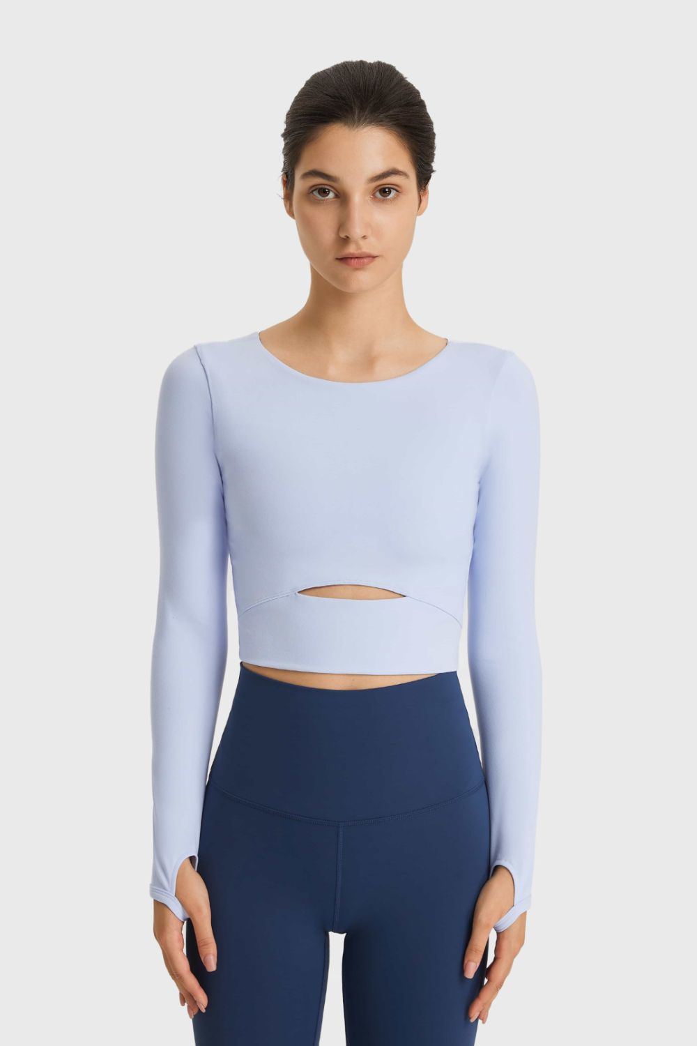 Millennia Cutout Long Sleeve Cropped Sports Top - cas7m
