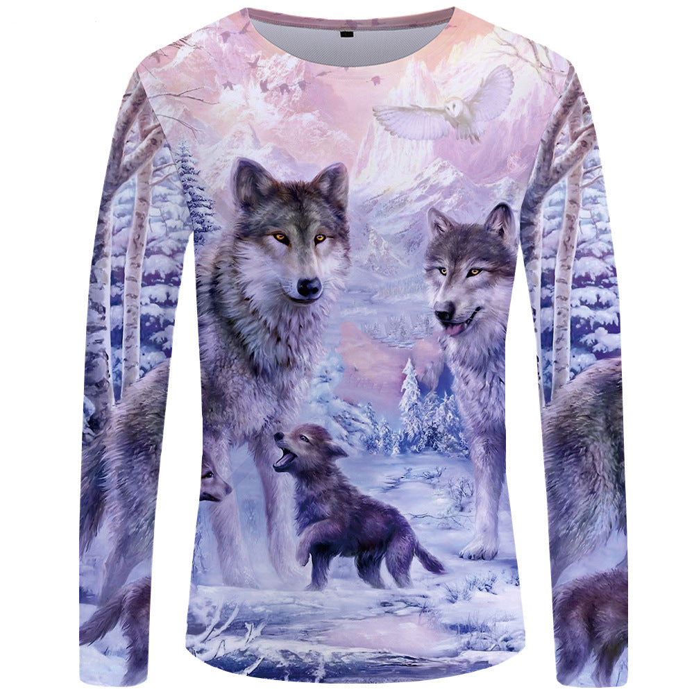 3d printed wolf series long sleeve T-shirt men - cas7m