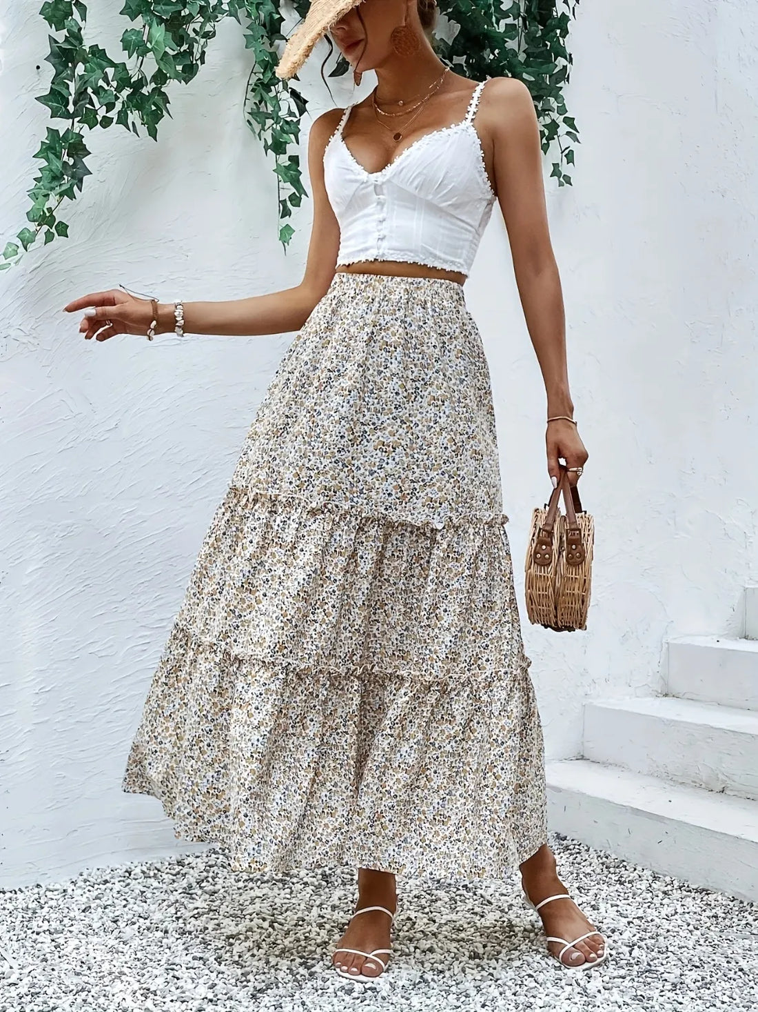 Frill Tiered Printed Skirt - cas7m