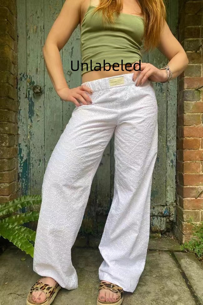 Fashion Y2K Striped Straight Trousers Summer Elastic High Waist Wide Leg Pants For Women - cas7m