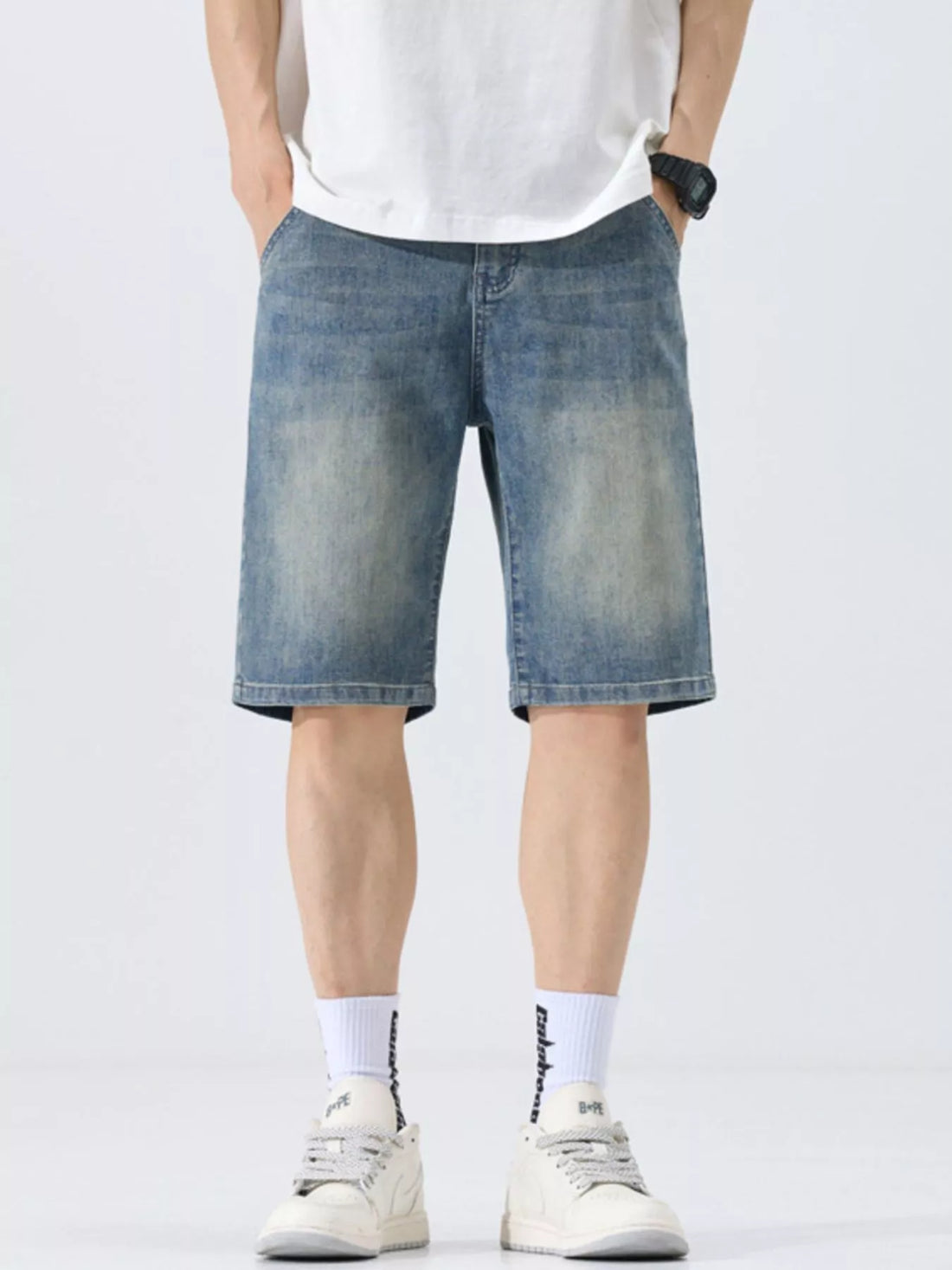 Men's Washed Loose Fit Denim Shorts - cas7m